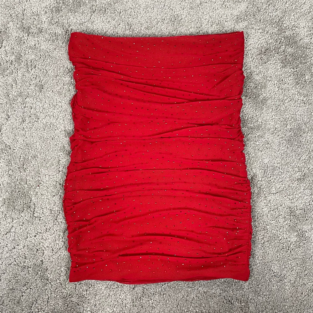 AFRM Skirt Small Red Desani Rhinestone Dotted Ruched Mini Bedazzled Club Rave - Picture 7 of 11